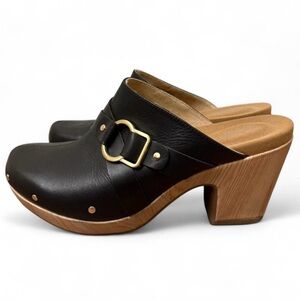Women's Rockport Vivianne‎ Mule Black Size 10 Stud Leather Wood Y2K Clog